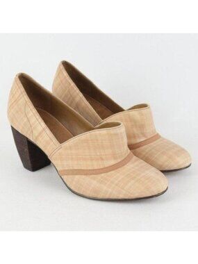 Schuler & Sons Philadelphia Women's Size 8.5 Cream Plaid Leather Slip On Heels